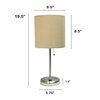 Creekwood Home Oslo 19.5in Contemporary USB Port Feature Metal Table Lamp, Brushed Steel, Tan Drum Fabric Shade CWT-2012-TN